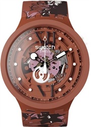 Swatch Camoflower Cotton SB05C100, коричневые мужские часы