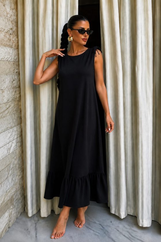 Girince 192751 Women's Sleeveless Boat-Neck Ruffle-Hem Dress