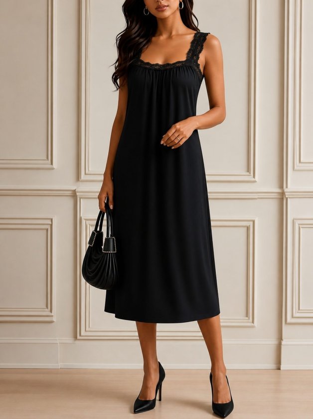 Girince 192750 Women's Long Viscose Dress with Lace Straps