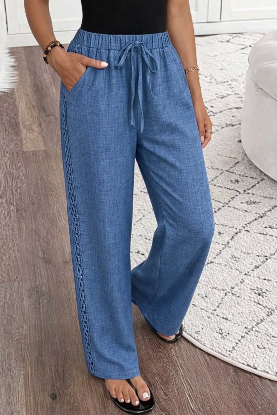 Girince 192746 Women's High-Waisted Long Trousers with Lace Details