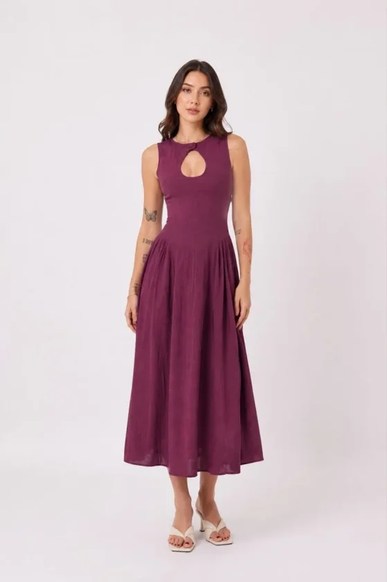Girince 192485 Sleeveless Midi Dress with Button Detail