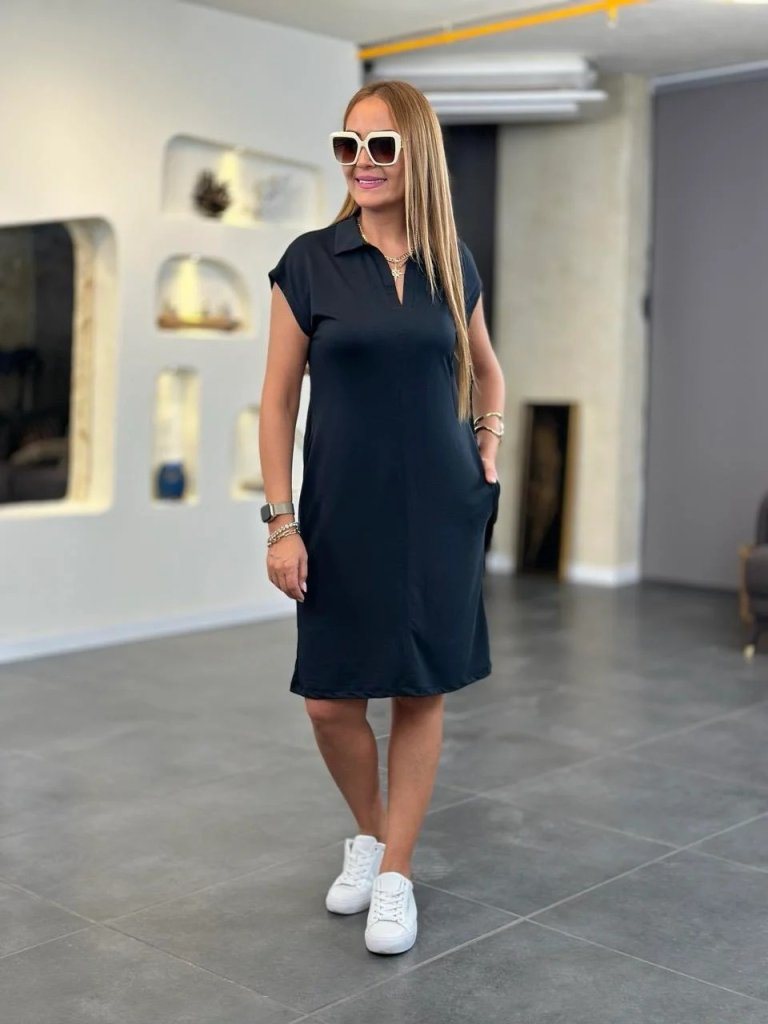 Girince 192416 Women's Short-Sleeve Collared Viscose Dress