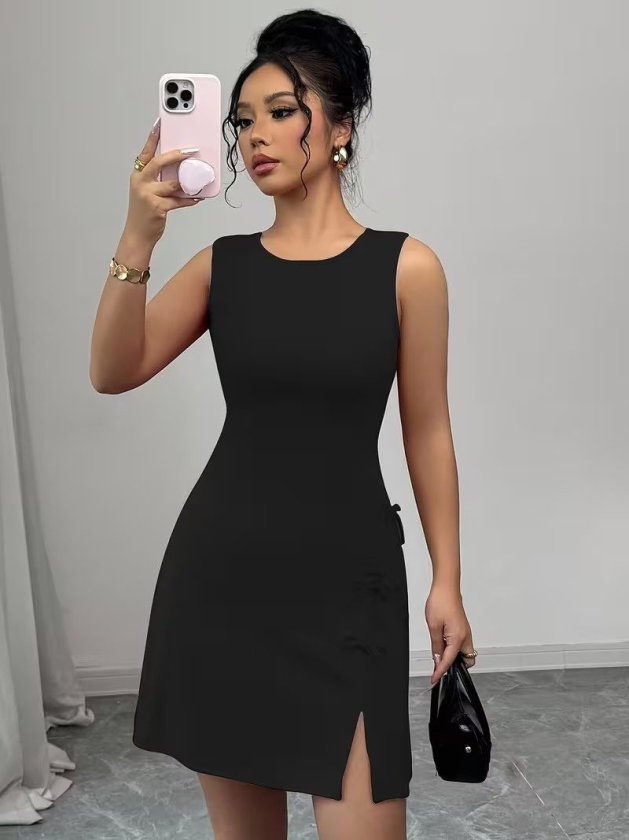 Girince 192407 Women's Strappy Round-Neck Slit Dress