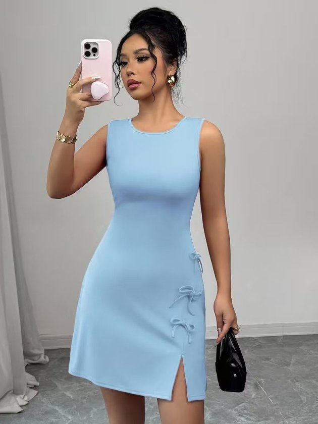 Girince 192406 Women's Strappy Round-Neck Slit Dress
