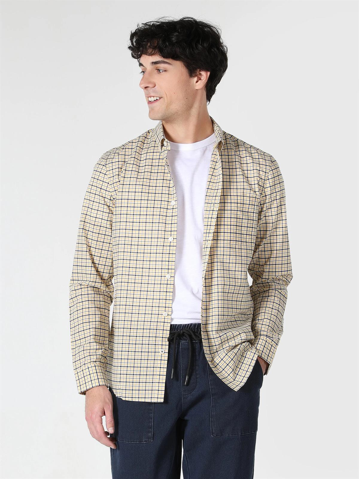 Dokuma Üst Erkek Uzun Kol Gömlek Slim Fit