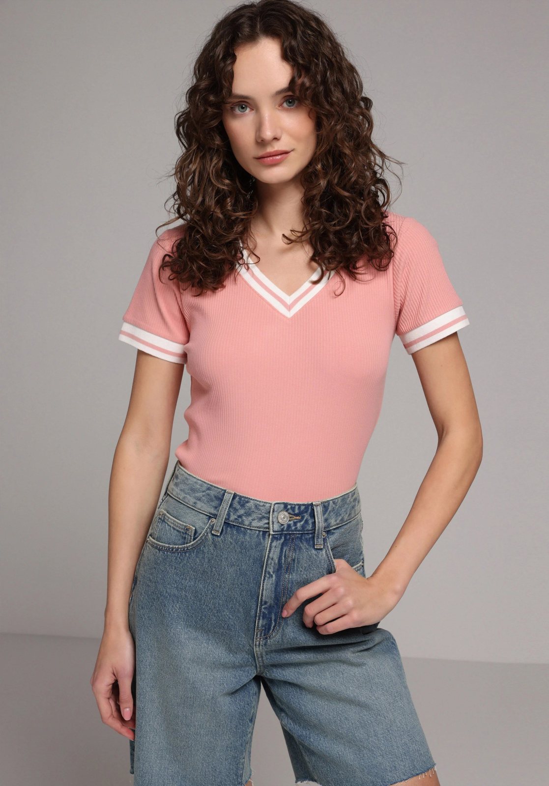 Örme Kadın Kısa Kol T-Shirt Slim Fit