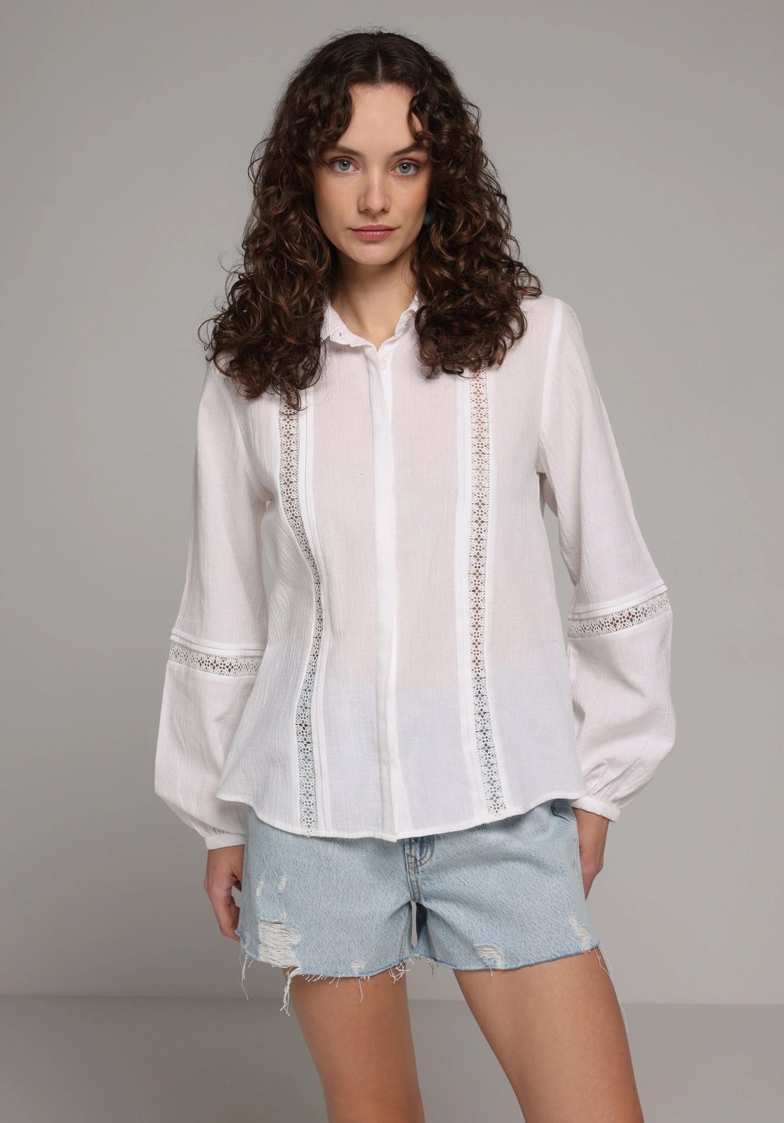 Dokuma Üst Kadın Uzun Kol Bluz Fashion Fit