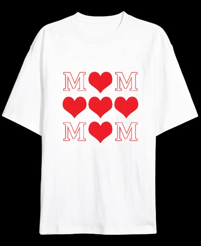 Girince 191151 — белая футболка MOM с сердцами, оверсайз