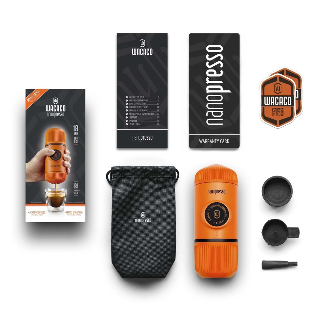 Wacaco Nanopresso 4897066230160 Orange Portable Espresso Machine with Carrying Bag