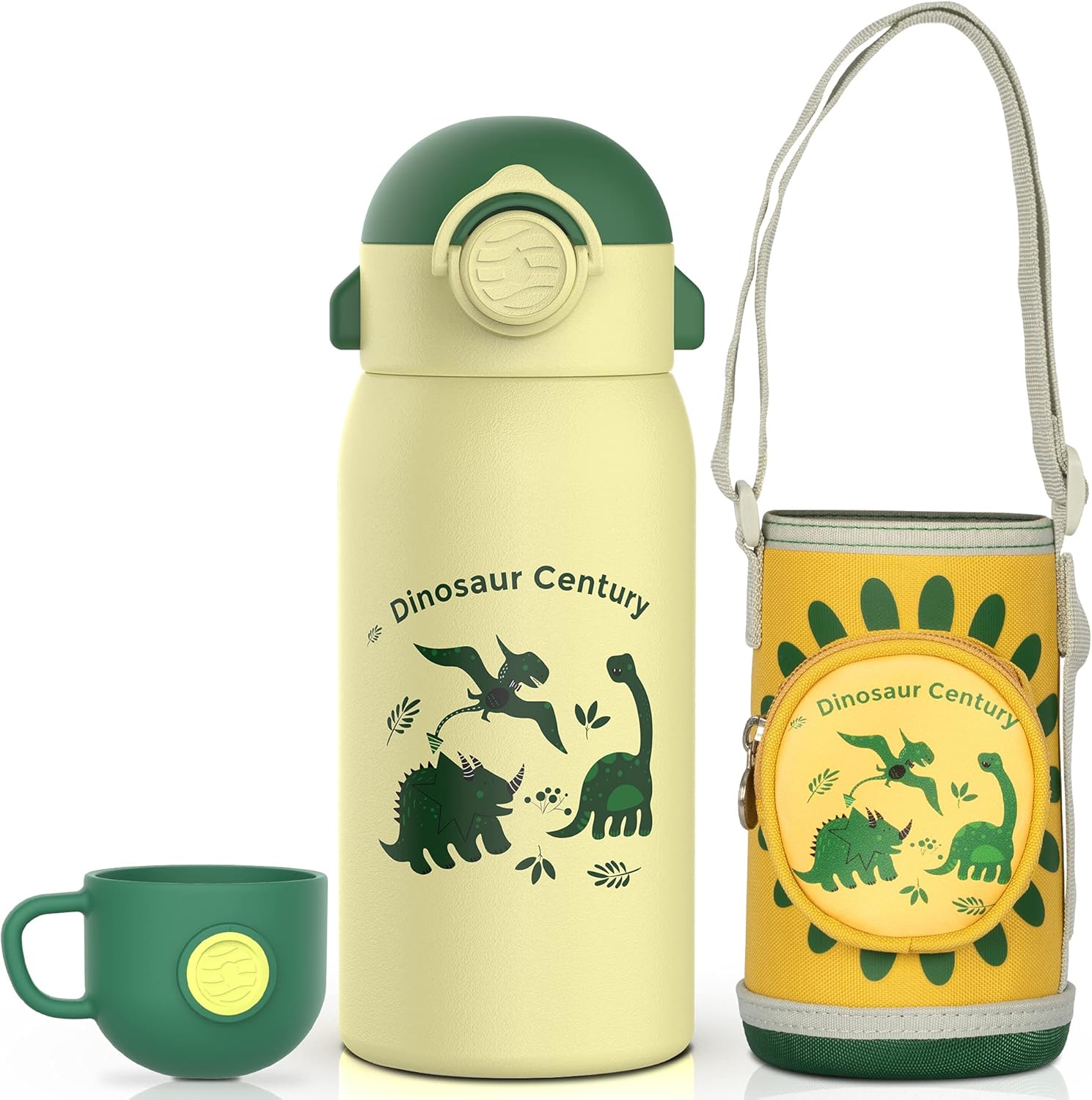 Feijian Fjbottle 450 ml Kids' Straw Vacuum Flask – Yellow Brachiosaurus