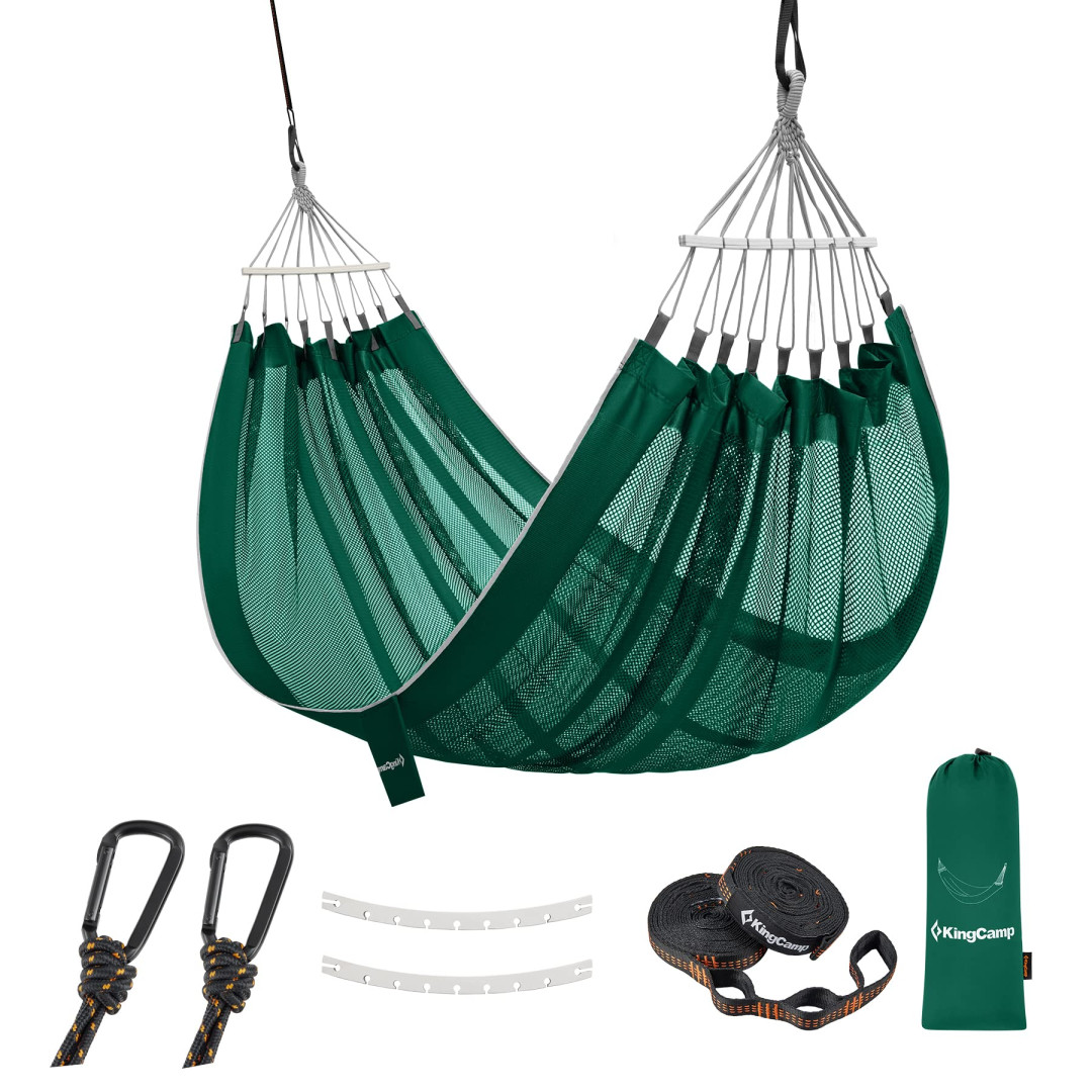 King Camp 6927194793980 Wooden-Spreader Bar Mesh Hammock, 260 × 160 cm