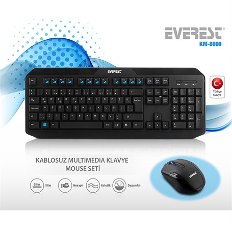 Everest KM-8000 Siyah Kablosuz Q Multimedia Klavye.