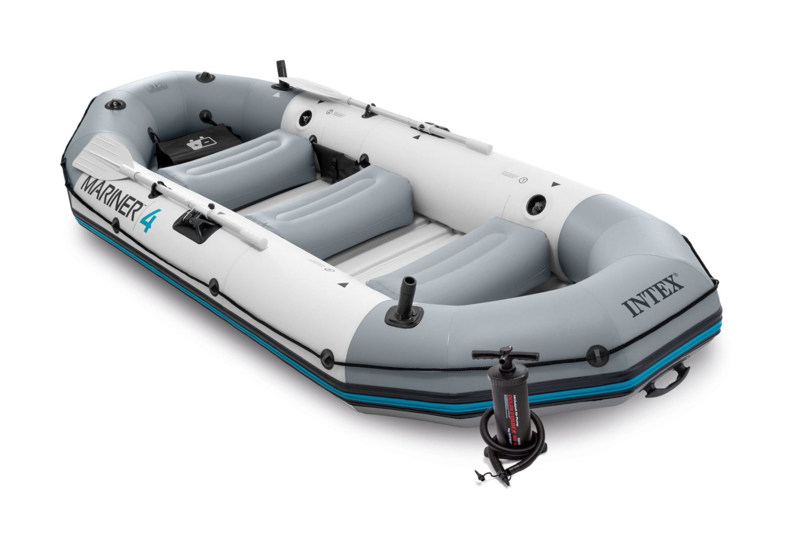 Intex 68376 Mariner 4 Boat Set – 4 Kişilik Şişme Bot Seti (328 × 145 × 48 cm) – Alüminyum Kürek & Pompa Dahil