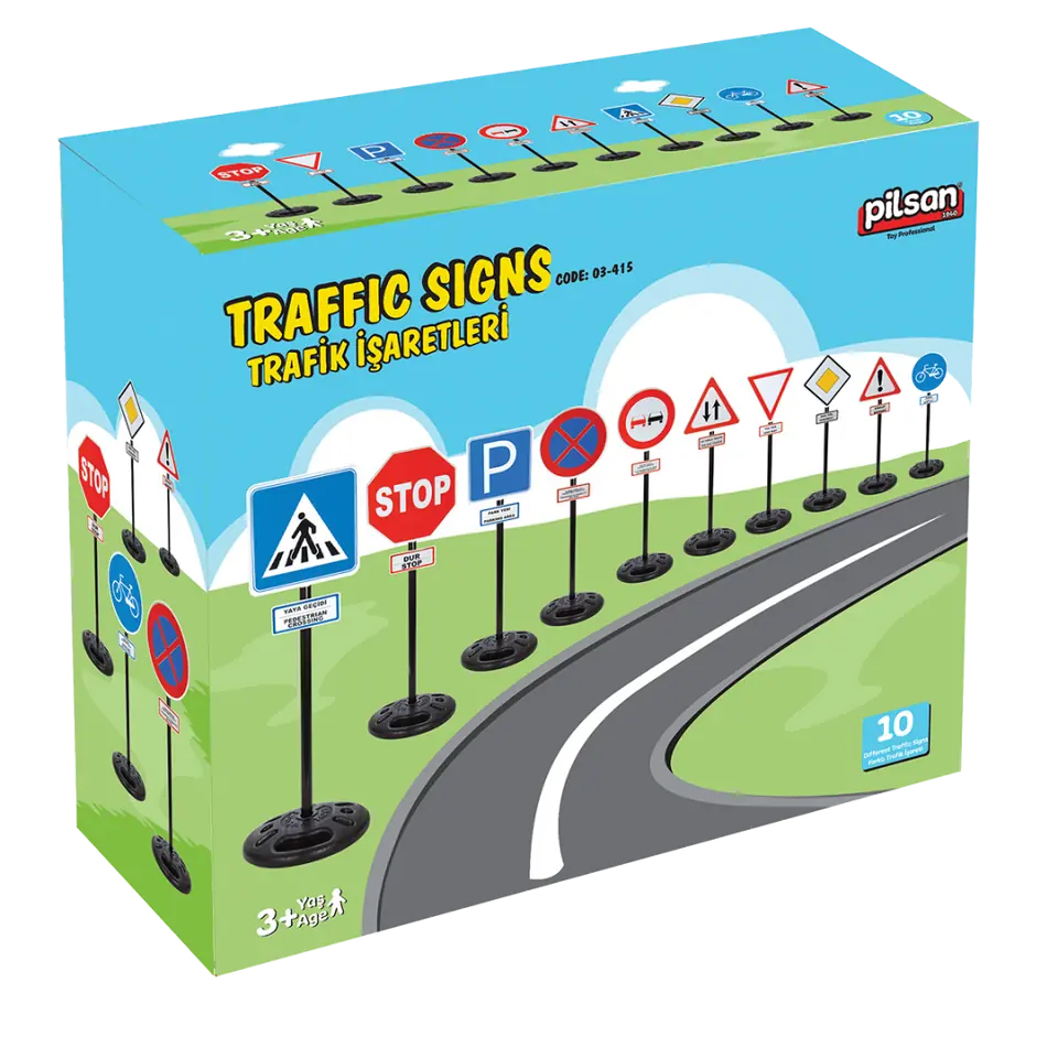 Pilsan Children's Traffic Signs Toy Set, 10 Pieces, 85 cm