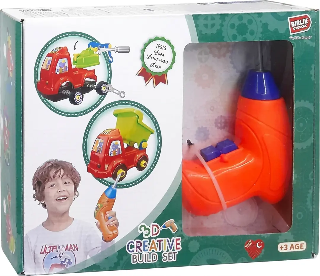 Birlik Oyuncak Battery-Powered 3D Drill Set with Build-and-Take-Apart Vehicles