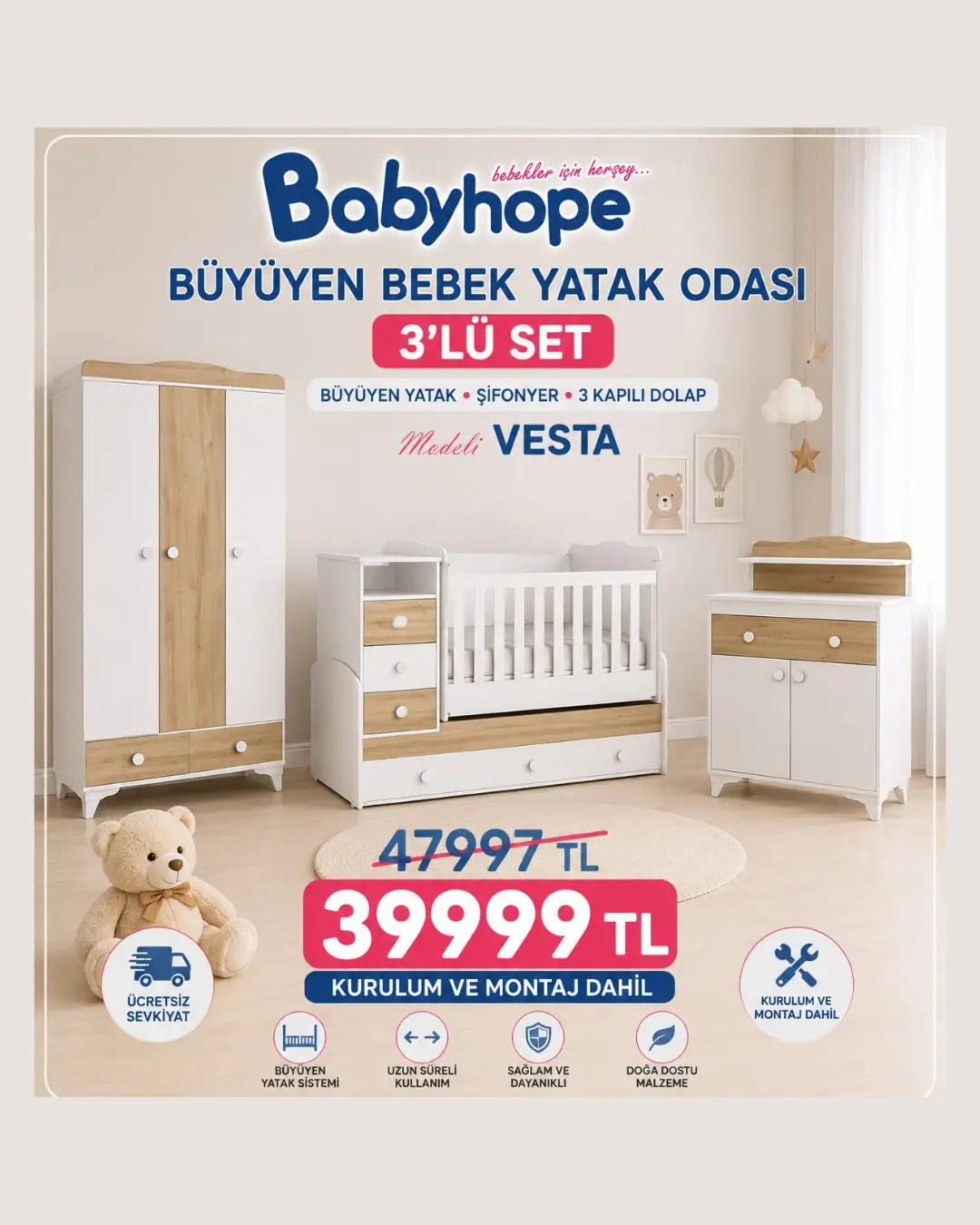 Büyüyen Bebek Yatak Odası 3'lü Set