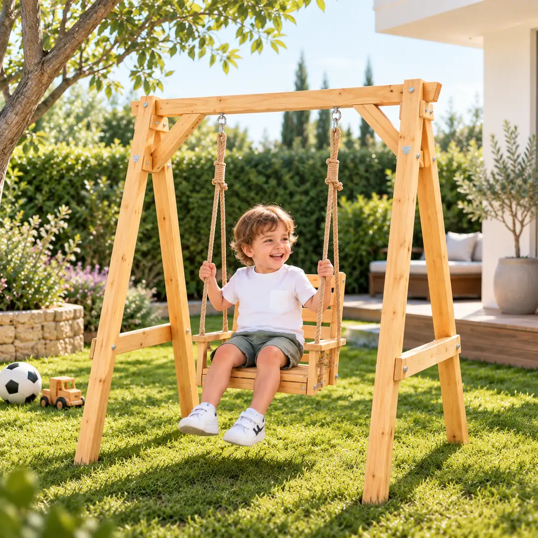 Çocuk Ahşap İpli Bahçe Salıncağı