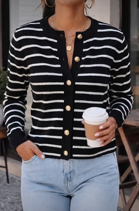 FashionWe 195521 Women's Striped Long-Sleeve Knit Blouse
