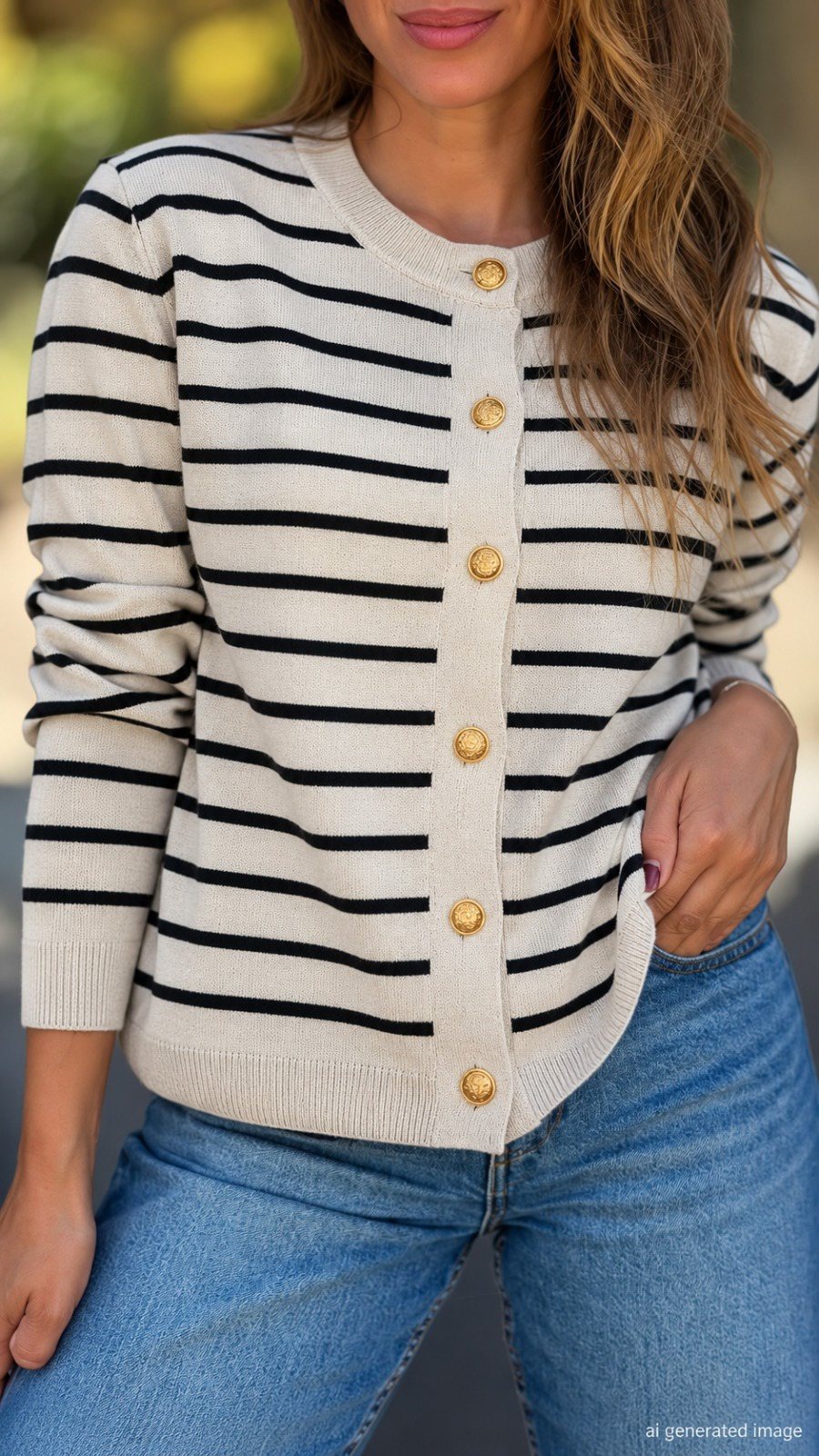 FashionWe 195520 Women's Striped Long-Sleeve Knit Blouse