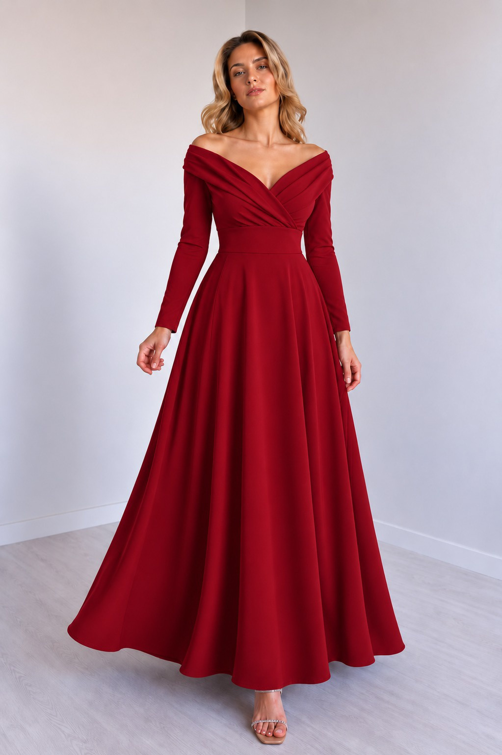 FashionWe 194461 Women's Long-Sleeve Off-Shoulder Maxi Dress