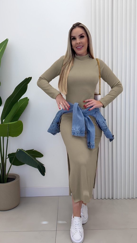 FashionWe 175152 Women's Long-Sleeve Ribbed Maxi Dress