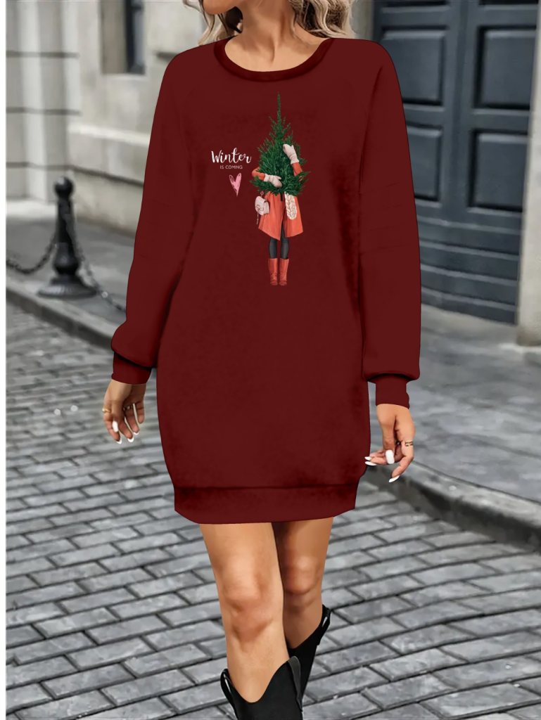 FashionWe 139537 Women's Long-Sleeve Printed Mini Dress