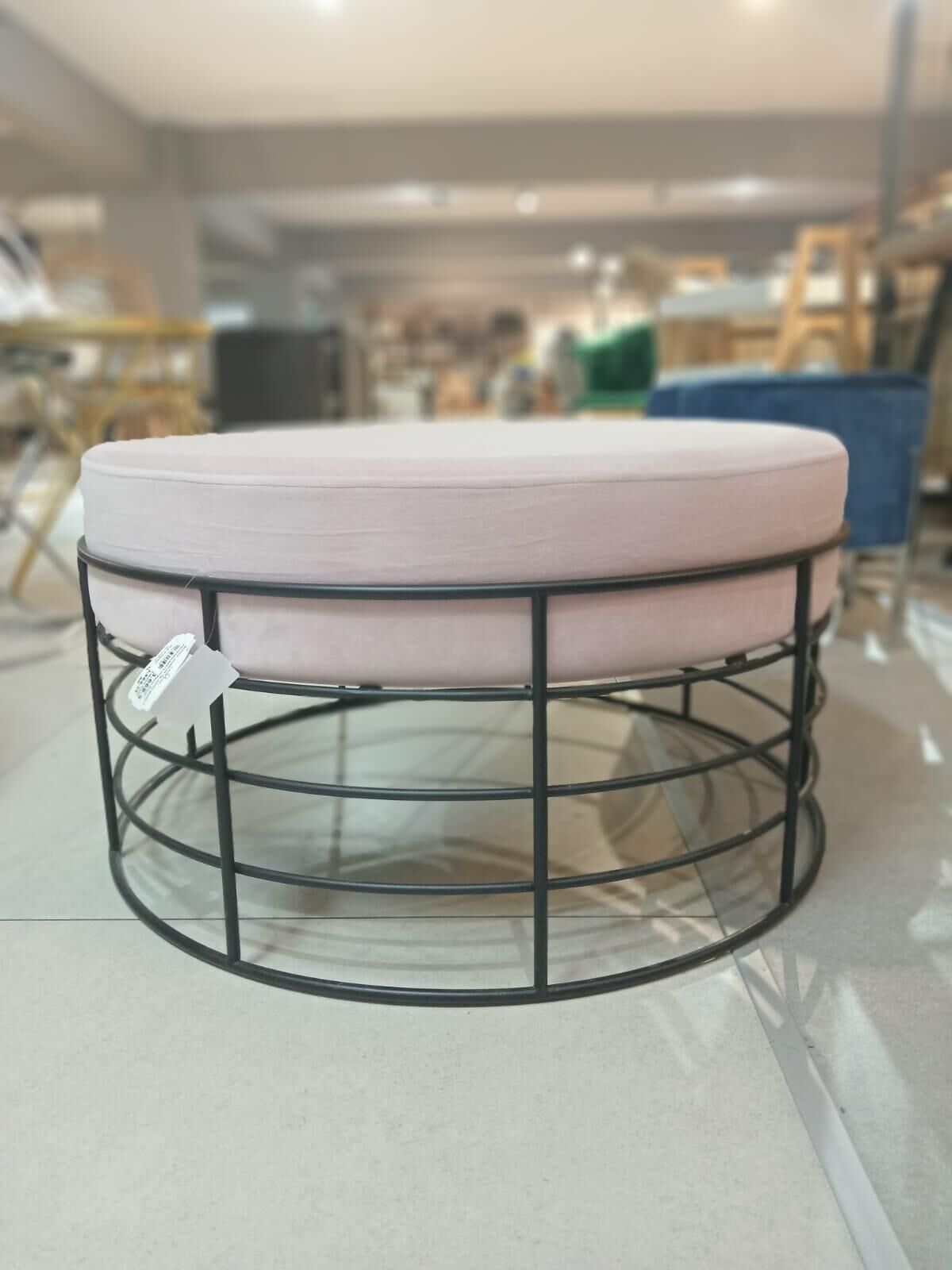 Puf Yuvarlak Tel Kafes Model Pembe