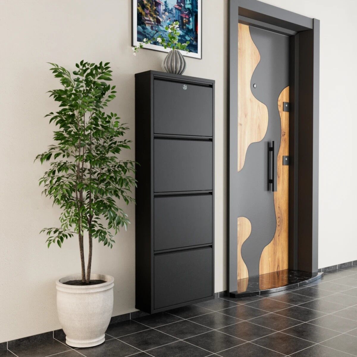 Ayakkabılık Metal 4 Kapaklı Kilitli 50x15x136
