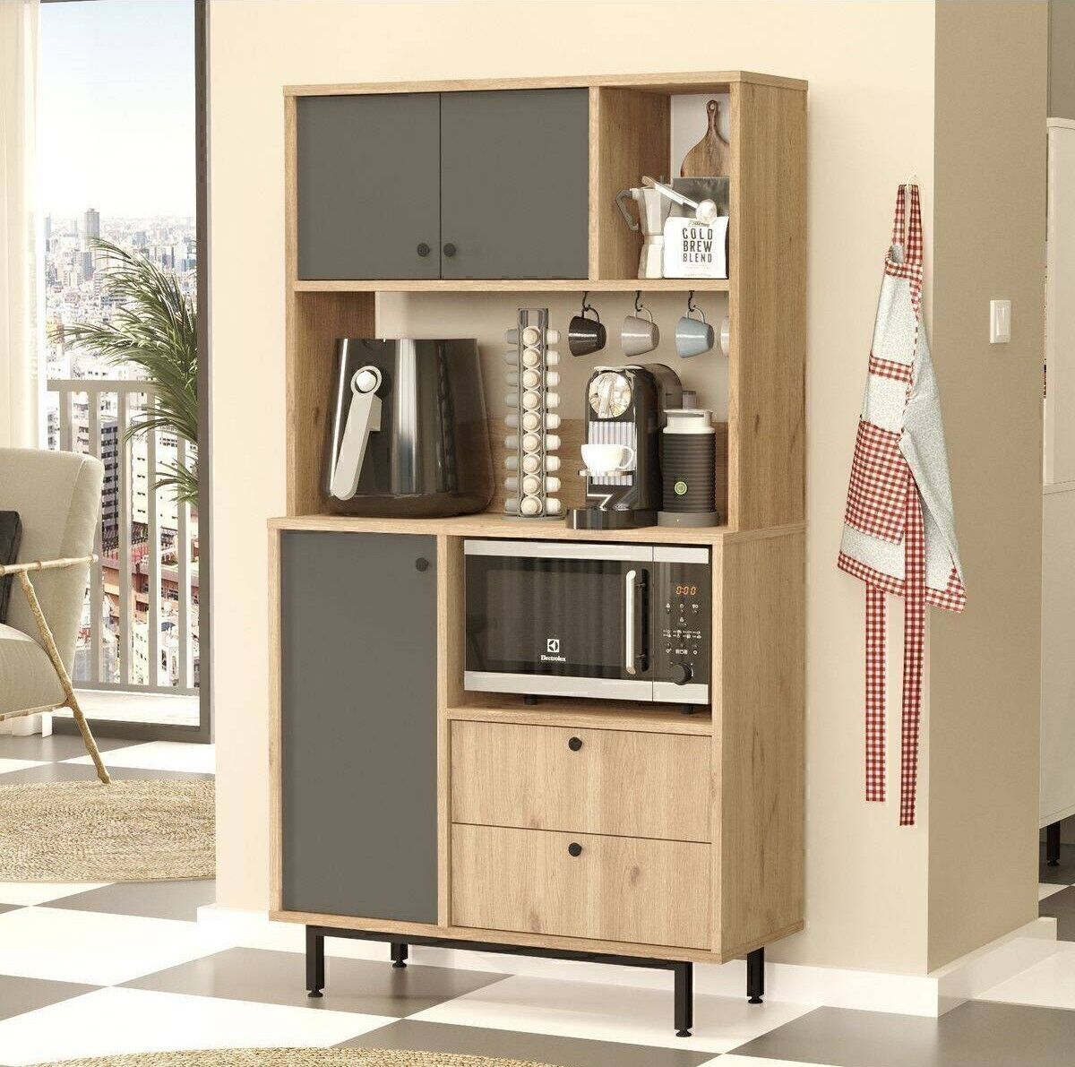 Kahve Köşesi 880x355x1612MM Çam/antrasit Kapa