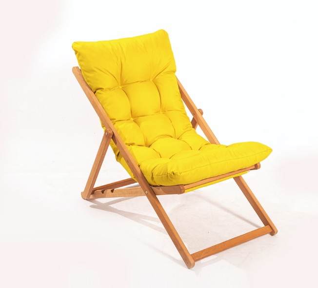 Meya Dekor Nora Yellow Folding Armless Sun Lounger with Cushion