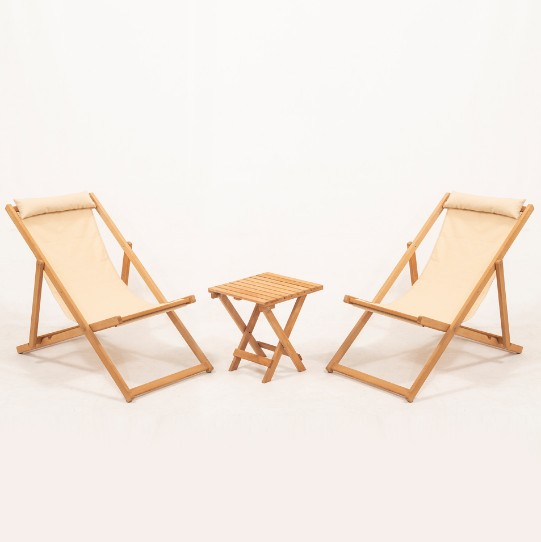 Meya Dekor Nora 2+1 Folding Sun Lounger Set, Cream Fabric
