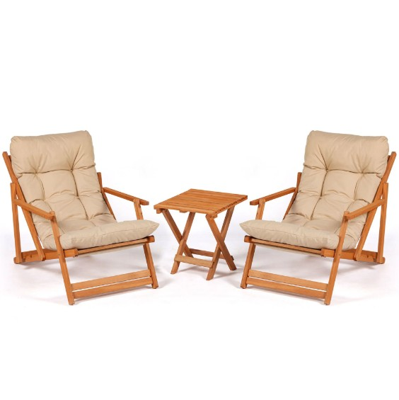 Meya Dekor Simona Folding Sun Lounger Set 2+1 with Cream Cushions