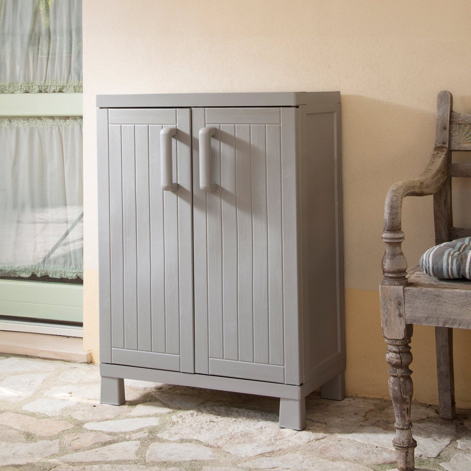 Dolap 2 Raflı Kısa Plastik Wood Midi Gri