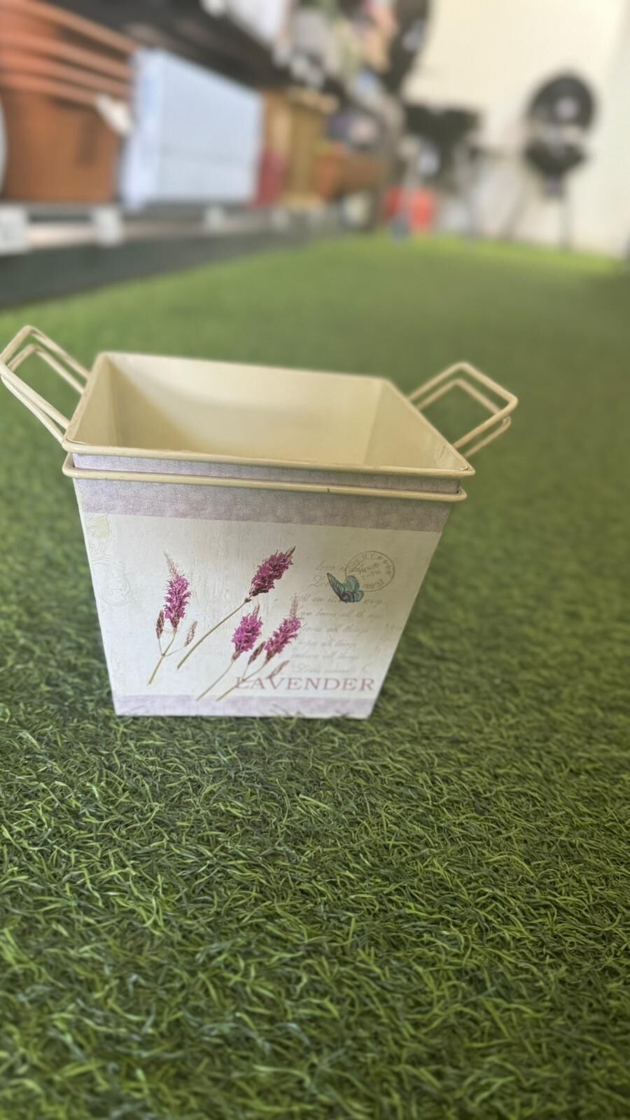 Large Square Metal Flower-Pattern Plant Pot