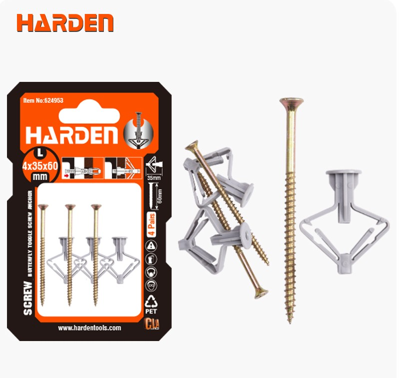 Harden 4-60MM Набор винтовых дюбелей-бабочек, 4 шт.