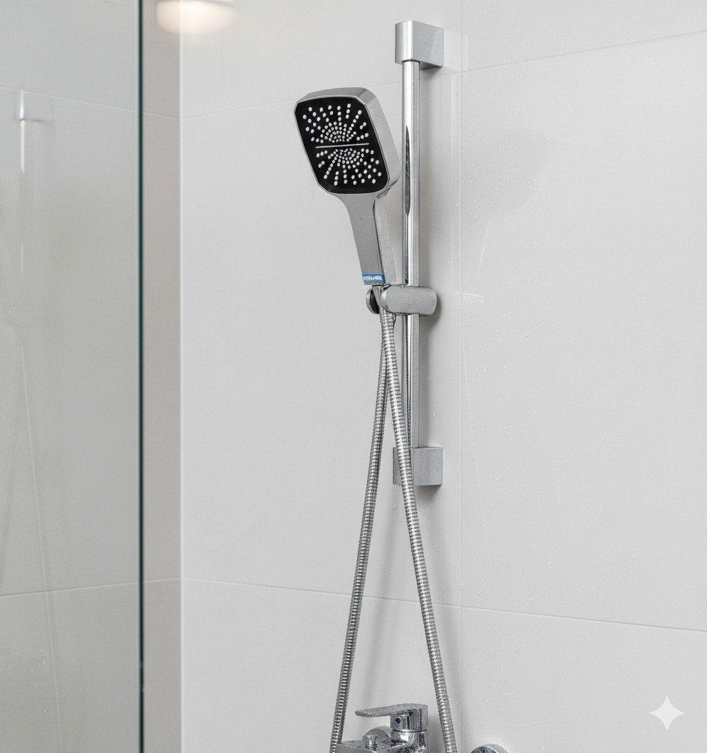 Square Handheld Shower Head + 1.5 m Chrome-Plated Shower Hose