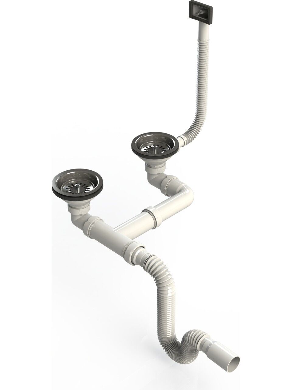 Donau Double Sink Waste Trap with Overflow, Flex G