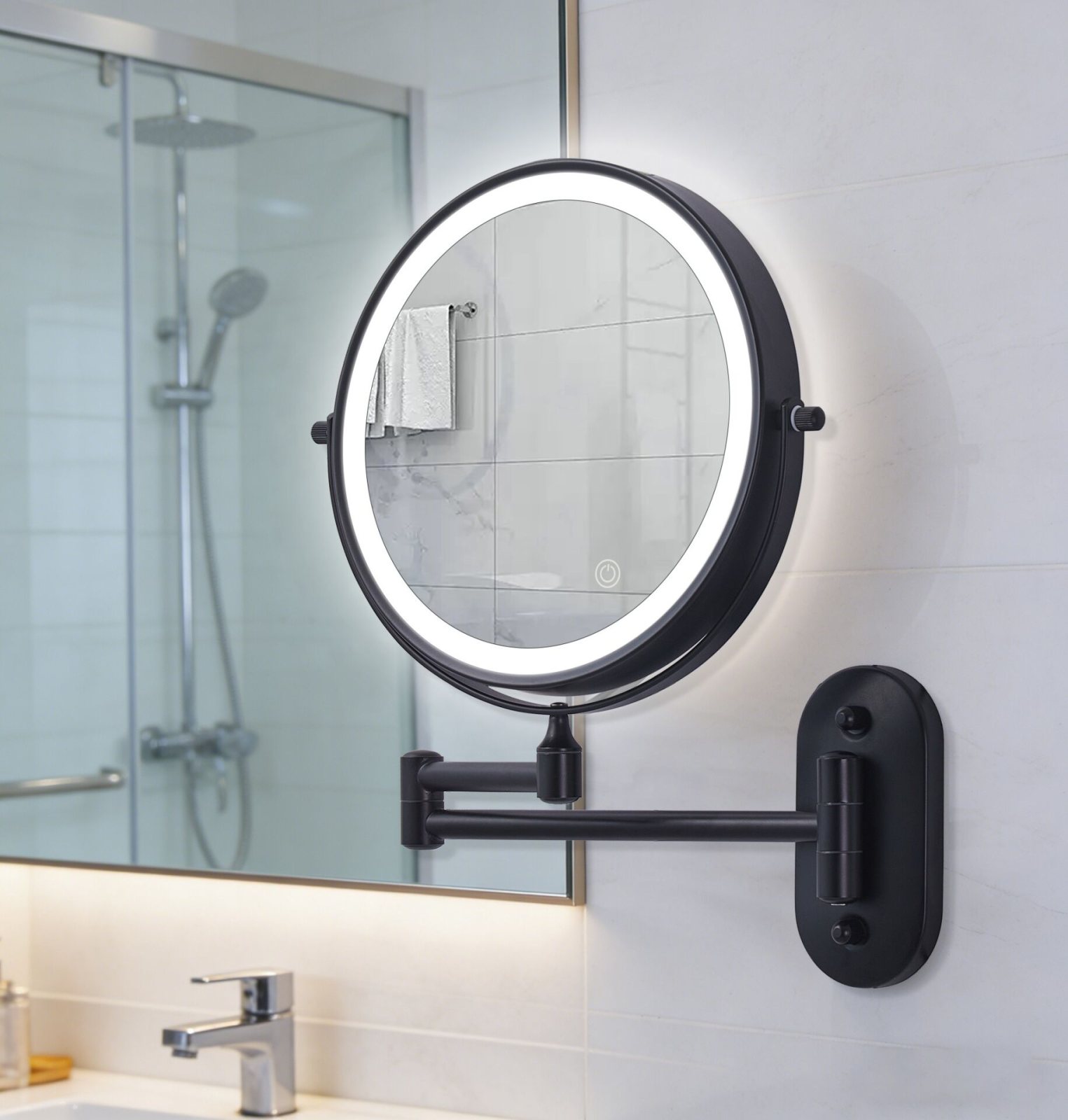 Black Wall-Mounted LED Mirror 8''
