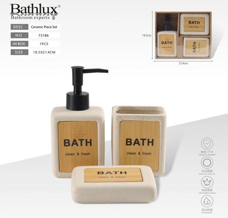 Banyo Aksesuar Seti Bambu Detaylı Krem 3 Parça