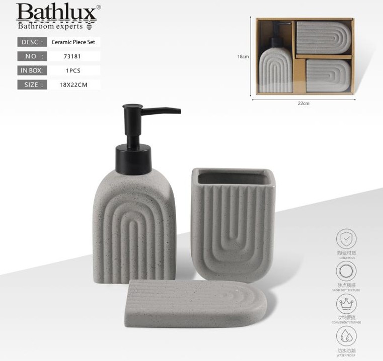 SEİ Seramik Grey Textured 3-Piece Bathroom Accessory Set