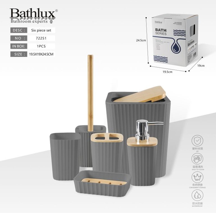 Bathlux Grey 6-Piece Bathroom Accessory Set
