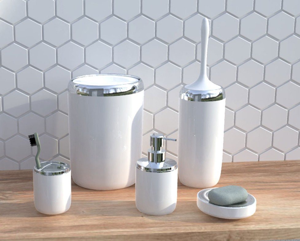 Ansan Lima XL White Bathroom Set with Chrome Details