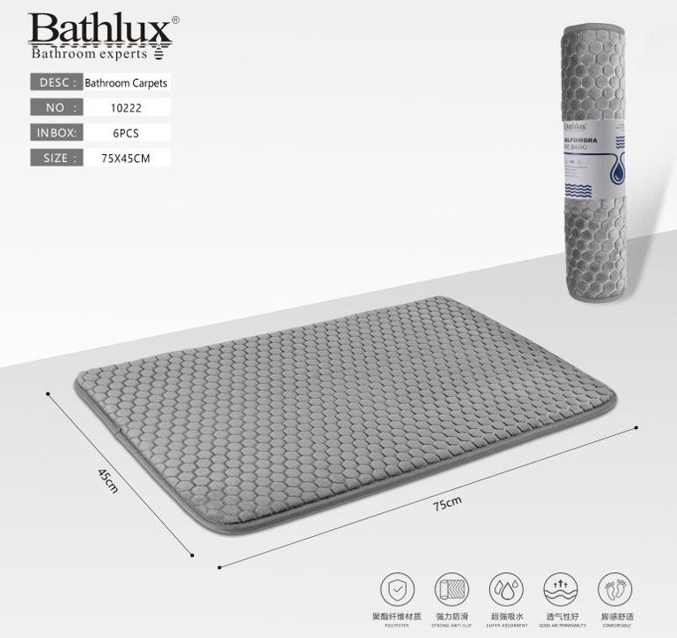 Grey Hexagon-Pattern Bath Mat 45 × 75 cm