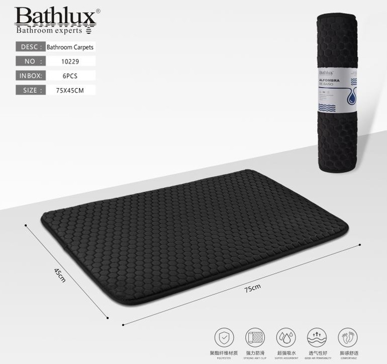 Black Hexagon-Texture Bath Mat 45 × 75 cm