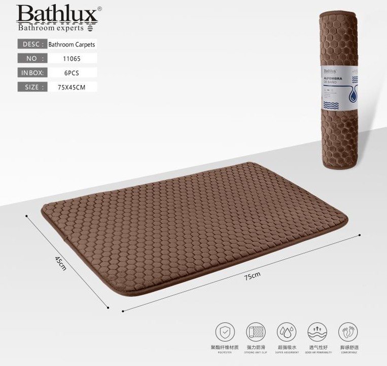 Bath Mat 45 × 75 cm, Hexagon Pattern, Brown