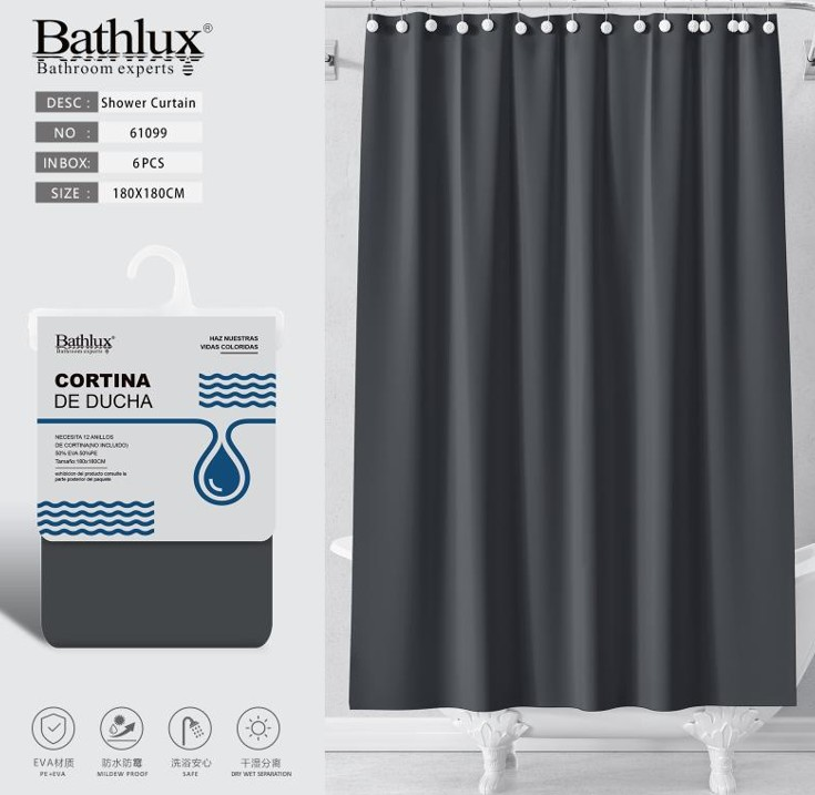 Bathlux Anthracite Grey Shower Curtain 180x180 cm