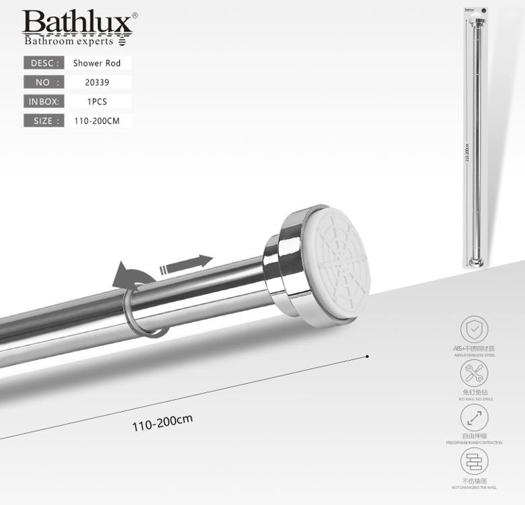 Bathlux 110X200CM Adjustable Metal Shower Curtain Rod