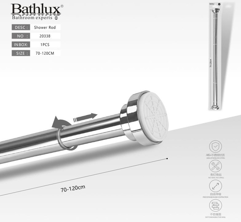 Bathlux 70X120CM Adjustable Metal Shower Curtain Rod