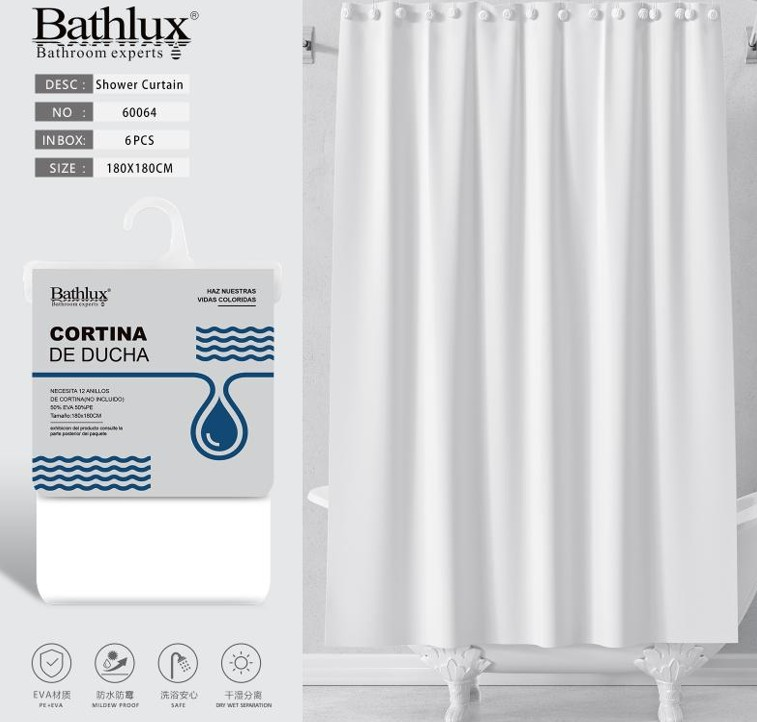 Bathlux EVA Шторка для ванной 180x180 см, белая