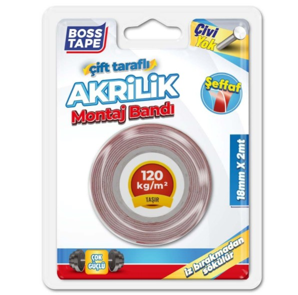 Bant Montaj Bandı Çift Taraf Akrilik ŞEFFAF18MMX2M